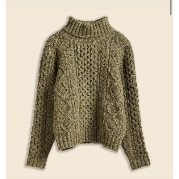 RRL Women’s Ralph Lauren Wool Sweater Green Turtleneck Fisherman Cable 2 S $595 - Picture 1 of 6